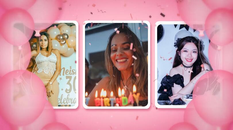 粉色浪漫主题生日快乐视频幻灯片模板